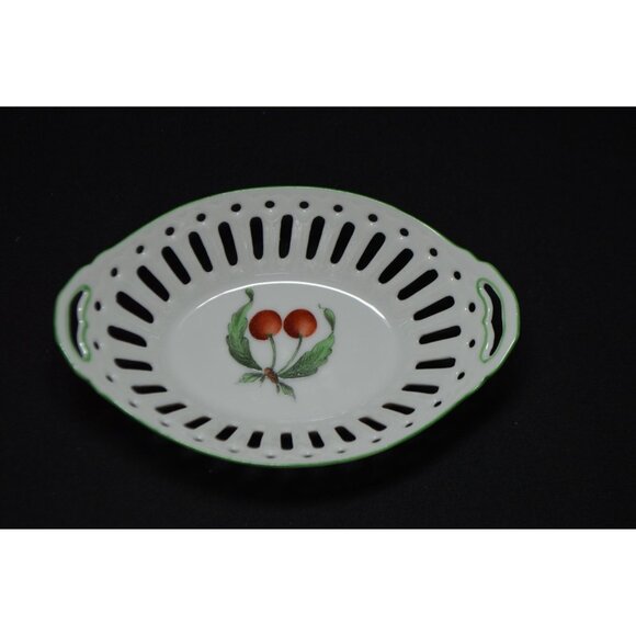 Bergdorf Goodman Porcelain Trinket Dish Hand Painted Cherry Themed With Gift Box - Picture 4 of 12